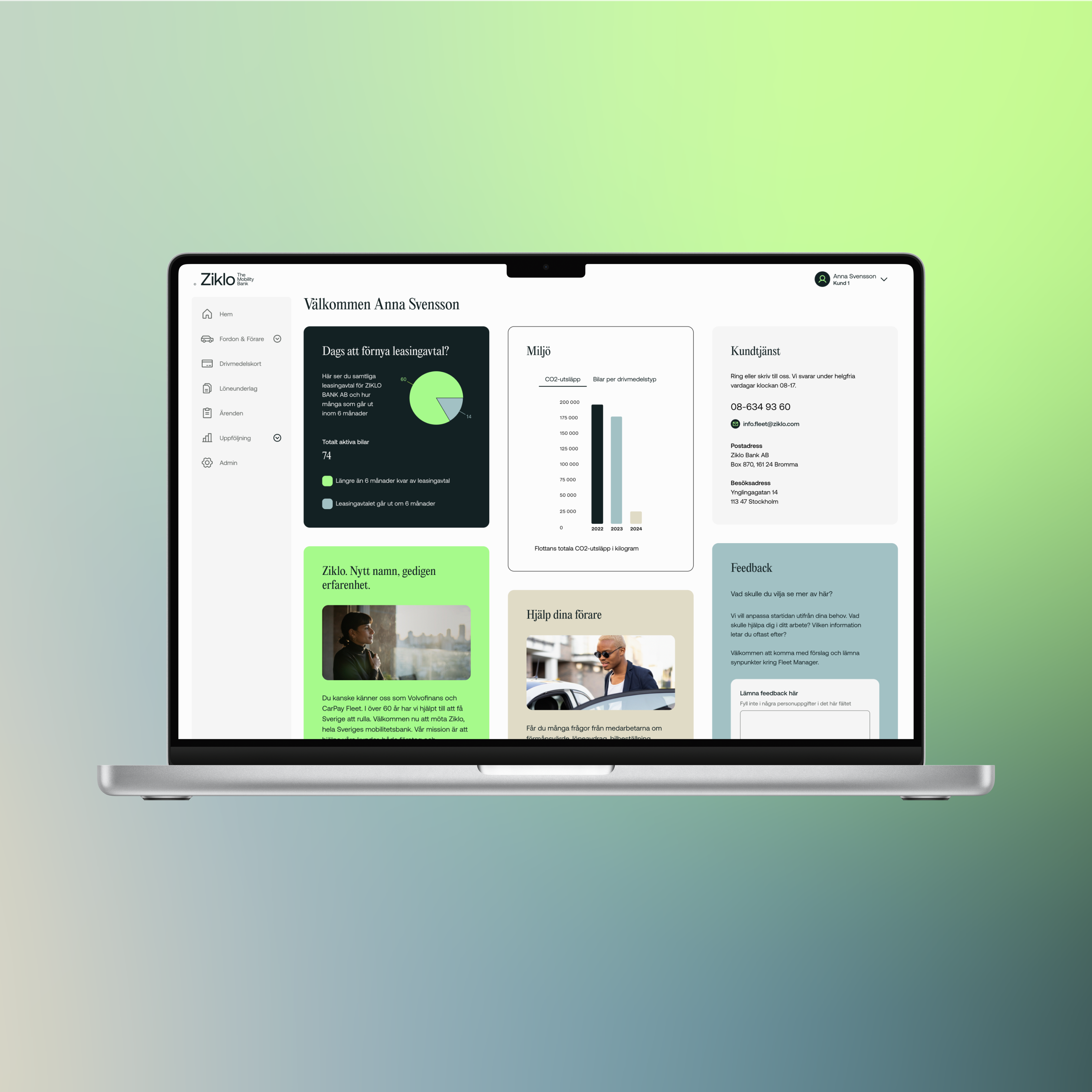 Datorskärm med vy över verktyget Ziklo Fleet Manager. Illustration.